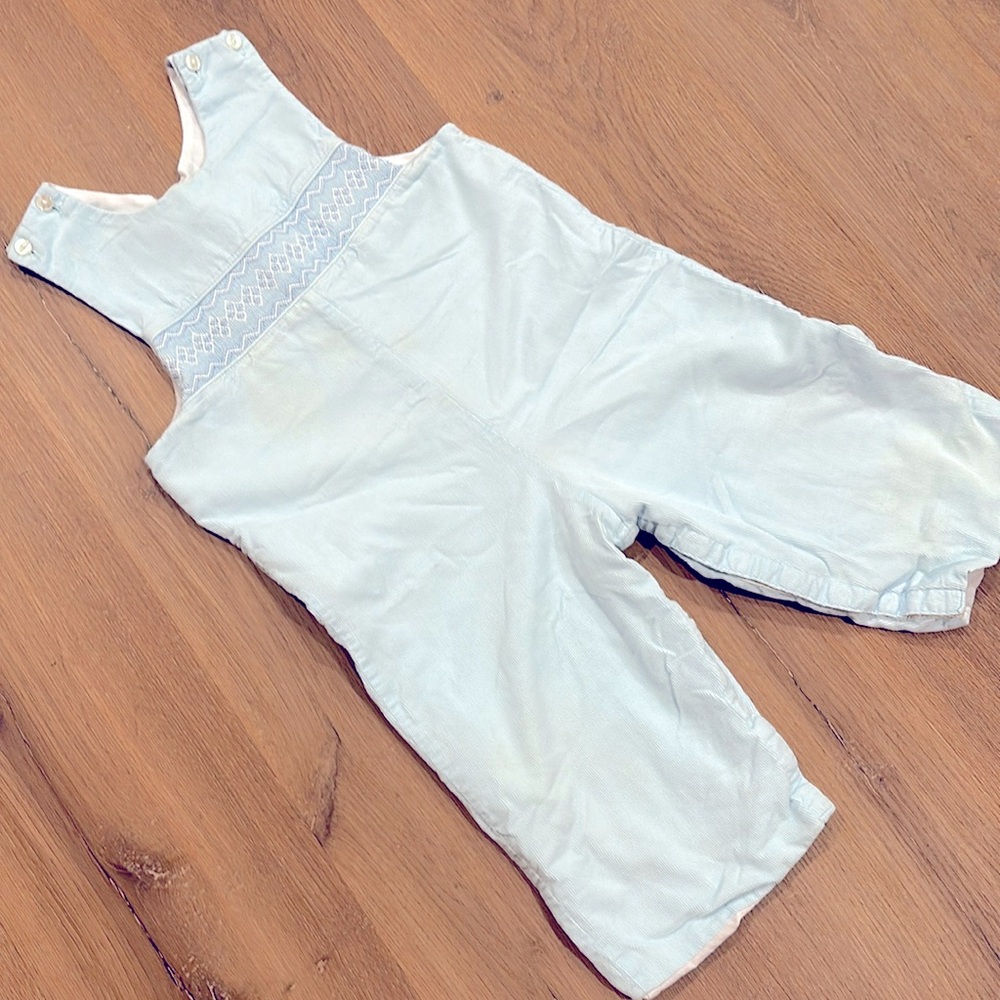 24 mo blue corduroy Petit Bebe romper soft blue boys